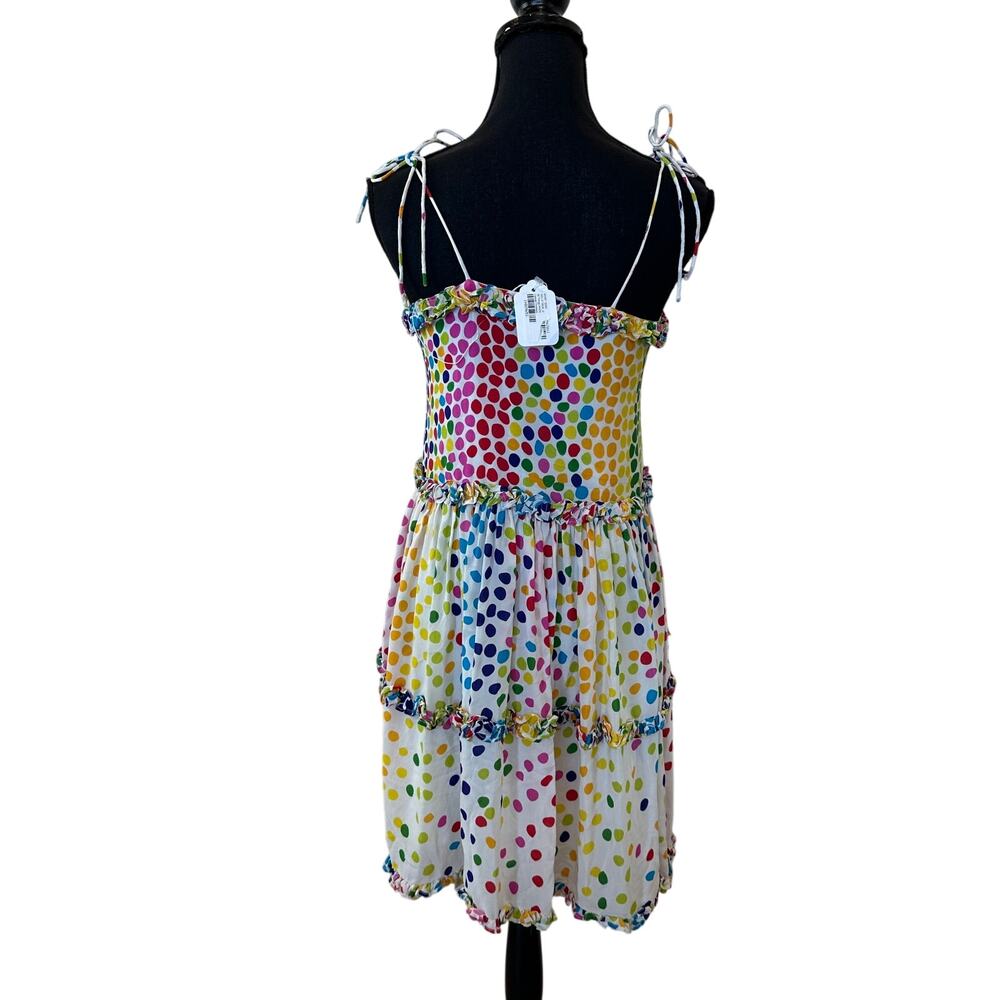 All Things Mochi Rainbow Mini Dress Polkadot Silk Chiffon Ruffle Designer $365 - Picture 13 of 14
